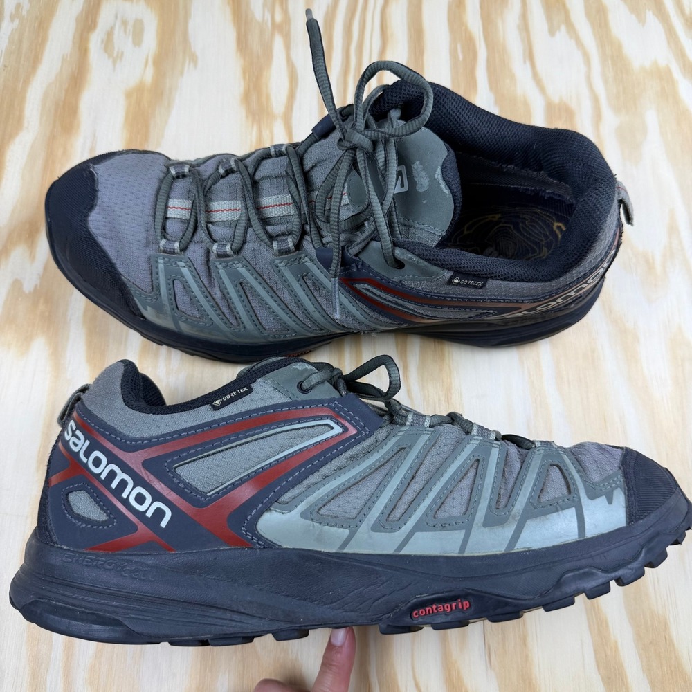 Salomon X Crest GTX Gore-Tex Mens Hiking Shoes Grey Black Red 406298 Size 13